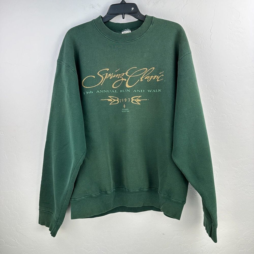 Vintage Fruit Of The Loom Sweatshirt Mens XL Green Spring Classic Crew Neck 90s